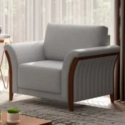 Poltrona Decorativa Sala de Estar 102cm Pés Madeira Roya Z32 Linho Cin