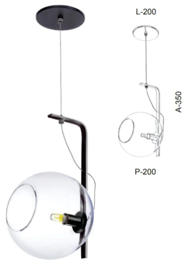 Pendente Globo Suporte 20X20X35Cm Metal E Globo Ø20Cm 01Xg9 |Old Artis... (COBRE FOSCO, AMBAR)