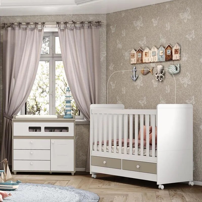 Berço Mini Cama Aquarela 2 Gavetas - Branco