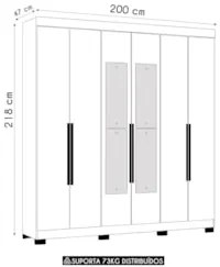 Guarda Roupa Casal 200cm com Espelho Viny A02 Off/Cinamomo - Mpozenato