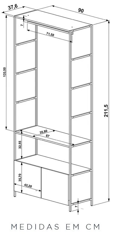 Roupeiro Closet Guarda Roupa Estante Cabideiro Industrial
