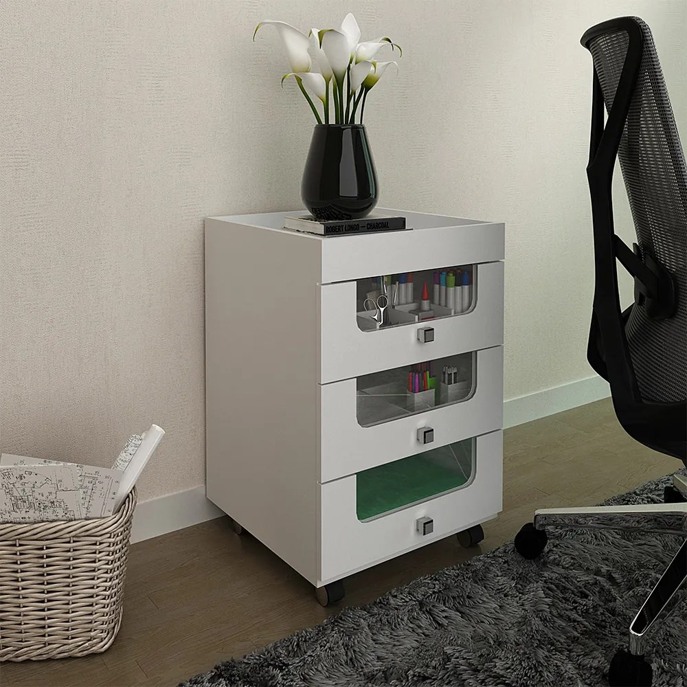 Gaveteiro para Escritório Home Office PE2013 MDP Branco G69 - Gran Belo