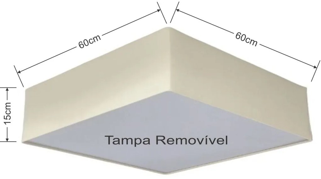 Plafon Quadrado Md-3052 Cúpula em Tecido 60x60x15cm Algodão Crú - Bivolt