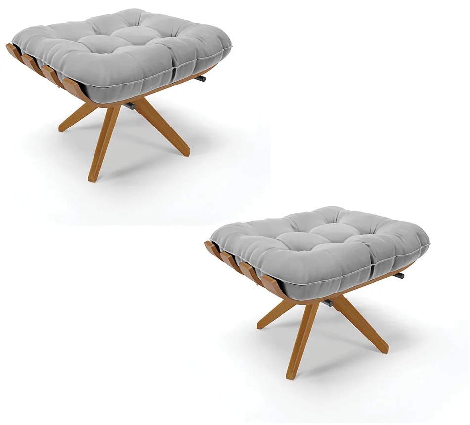Puff Giratório Costela kit 2 Suede Base de Madeira MA30 M11 - D'Rossi - Cinza