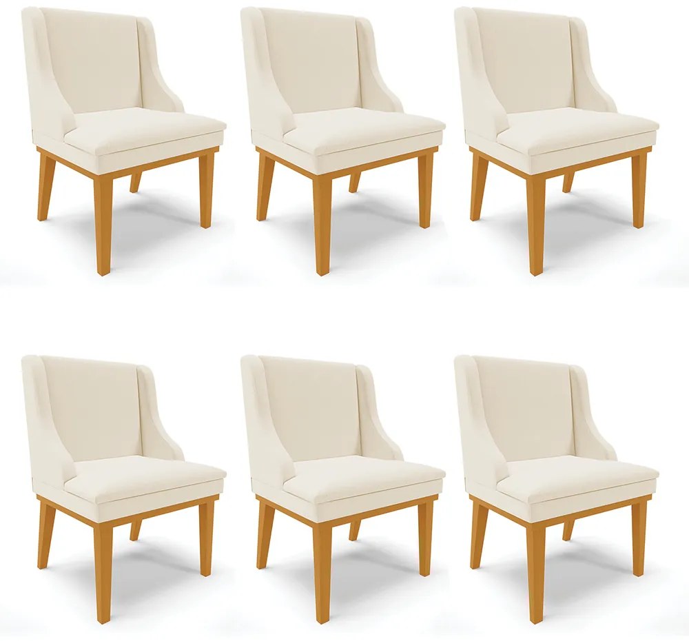 Cadeira Sala Jantar Kit 6 Liz Base Madeira Castanho Linho D03 - D'Rossi				 - A19 Bege