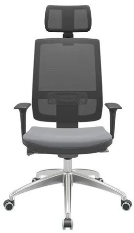 Cadeira Office Brizza Tela Preta Com Encosto Assento Vinil Cinza Autocompensador 126cm - 63019 Sun House