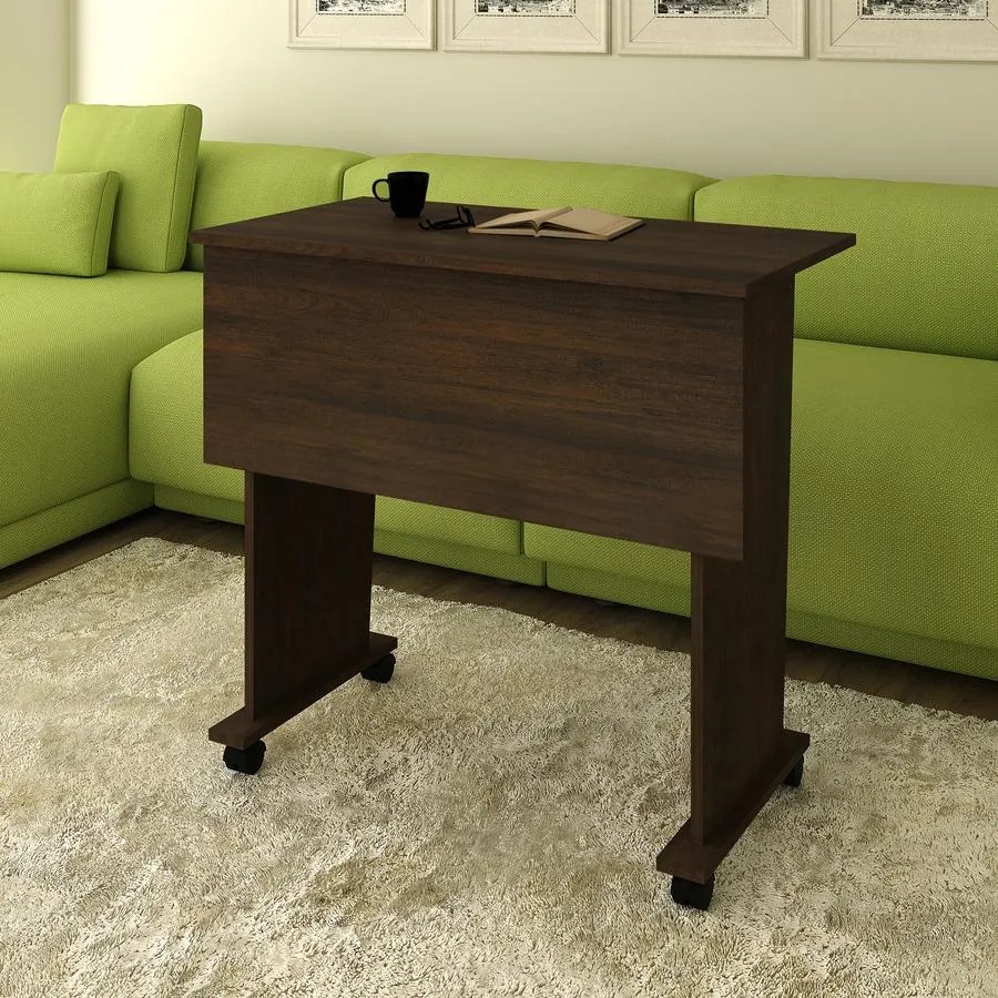 Mesa Dobrável Multiuso Rodas Notebook Home Office Rústico