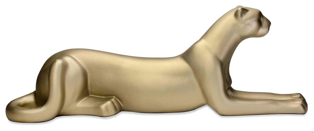 Escultura Decorativa Onça Deitada Ouro Velho Fosco 17,5x52x13 Cm B02 - D'Rossi