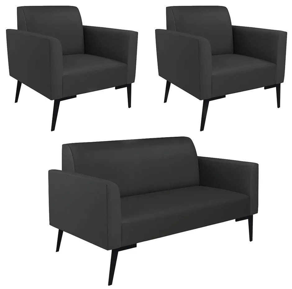 Sofá Namoradeira com 2 Poltronas Pés Villach Marisa Corino D03 - DRossi - Preto