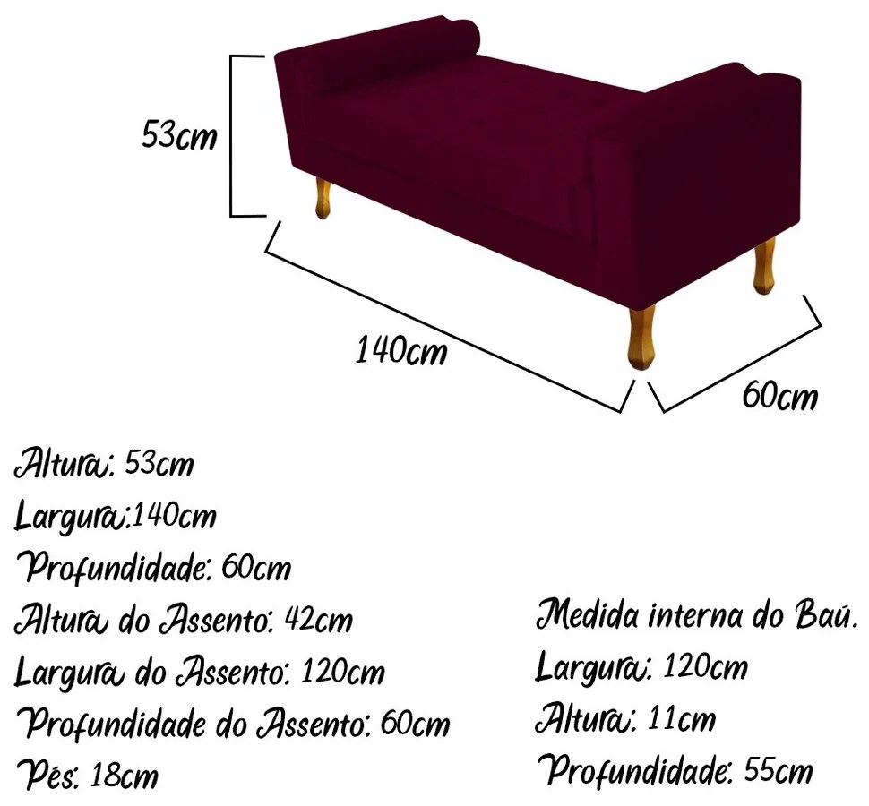 Recamier Félix Casal 140cm Suede Bordô - ADJ Decor