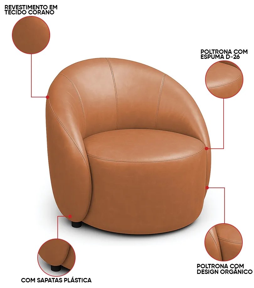 Poltrona Decorativa Orgânica Lua Sintético PU D03 - D'Rossi - Whisky