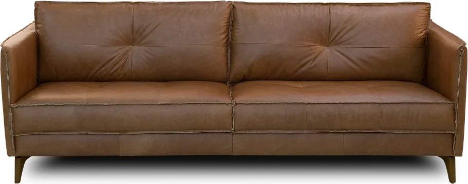 Sofá Sala de Estar Decorativo Living 224cm Pés de Madeira Peoria Couro Marrom Chocolate Manchado G93 - Gran Belo