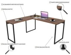 Mesa de Escritório Office em L 150x150cm Estilo Industrial Prisma C08