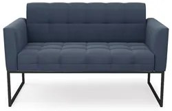 Sofá Namoradeira e 2 Poltronas Base Industrial Preto Ana Suede Azul Ma