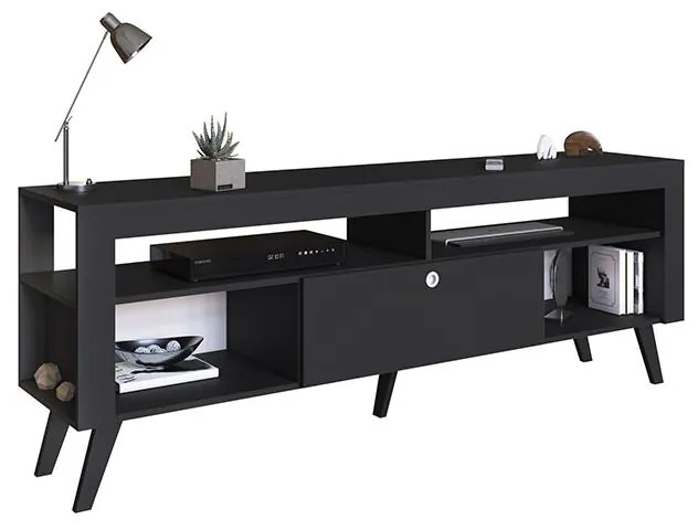 Rack Sala De Estar Com Porta Revistas Para Tv Até 70 Quebec - Preto