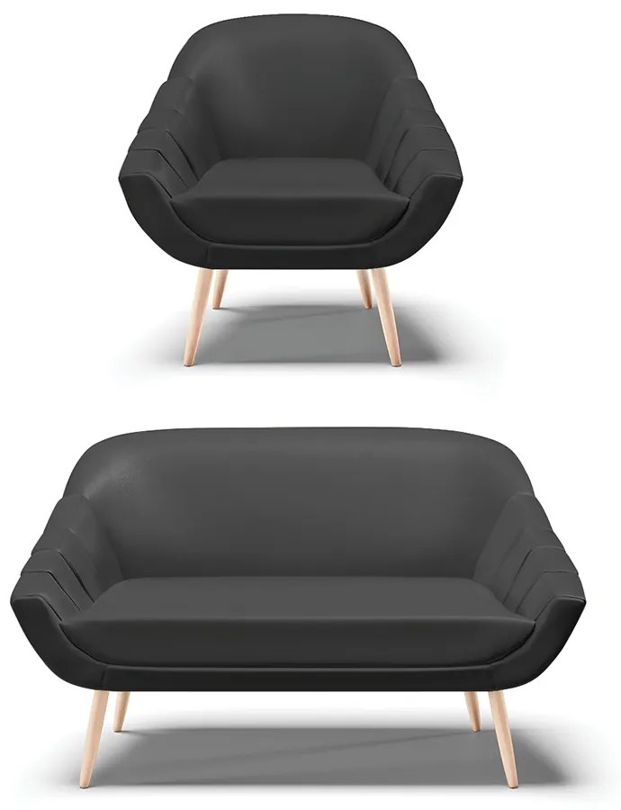 Kit 01 Namoradeira 02 Lugares e 01 Poltrona Giovana Corino Pés Palito Natural - Indo Decorar - Preto