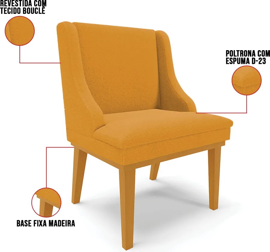Cadeira Sala de Jantar Base Madeira Castanho Liz Bouclê D03 - D'Rossi - Mostarda