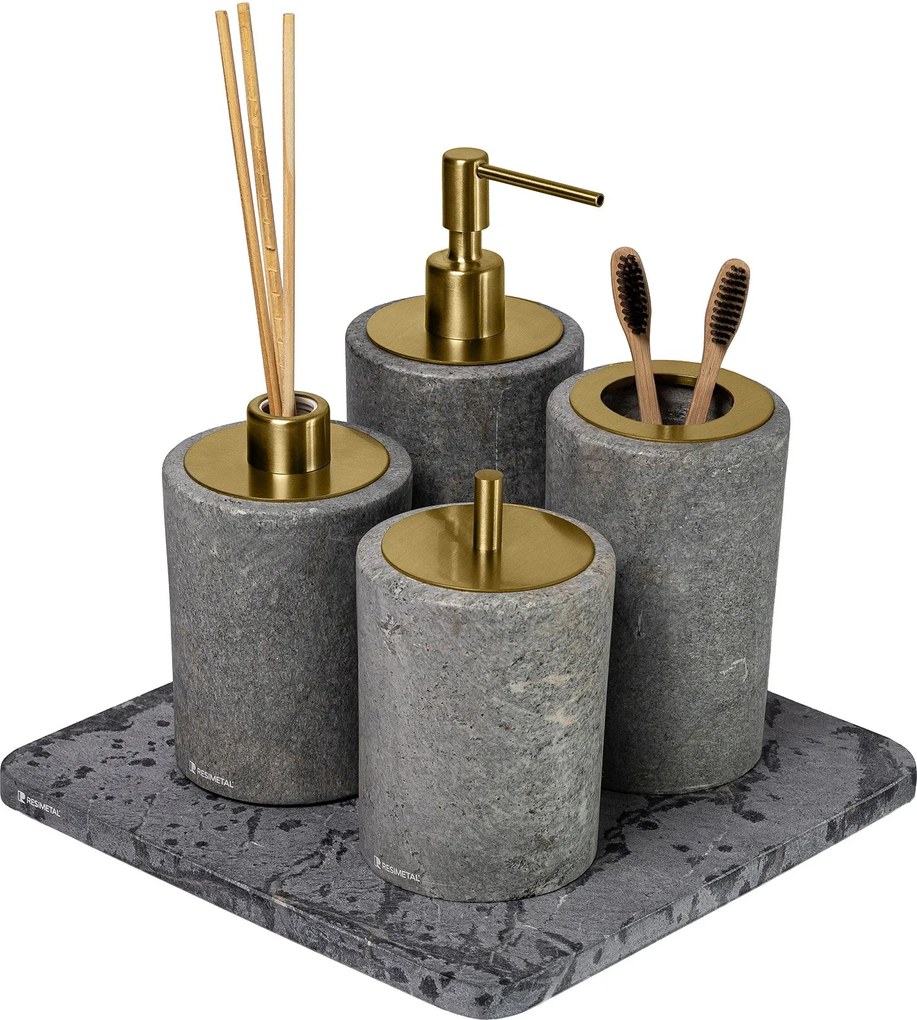 Conjunto Banheiro 4 Pçs Petra - Ouro Escovado  Ouro Escovado