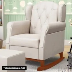 Kit 02 Poltronas Amamentação Base Madeira Balanço Lucy Z39 Suede Bege