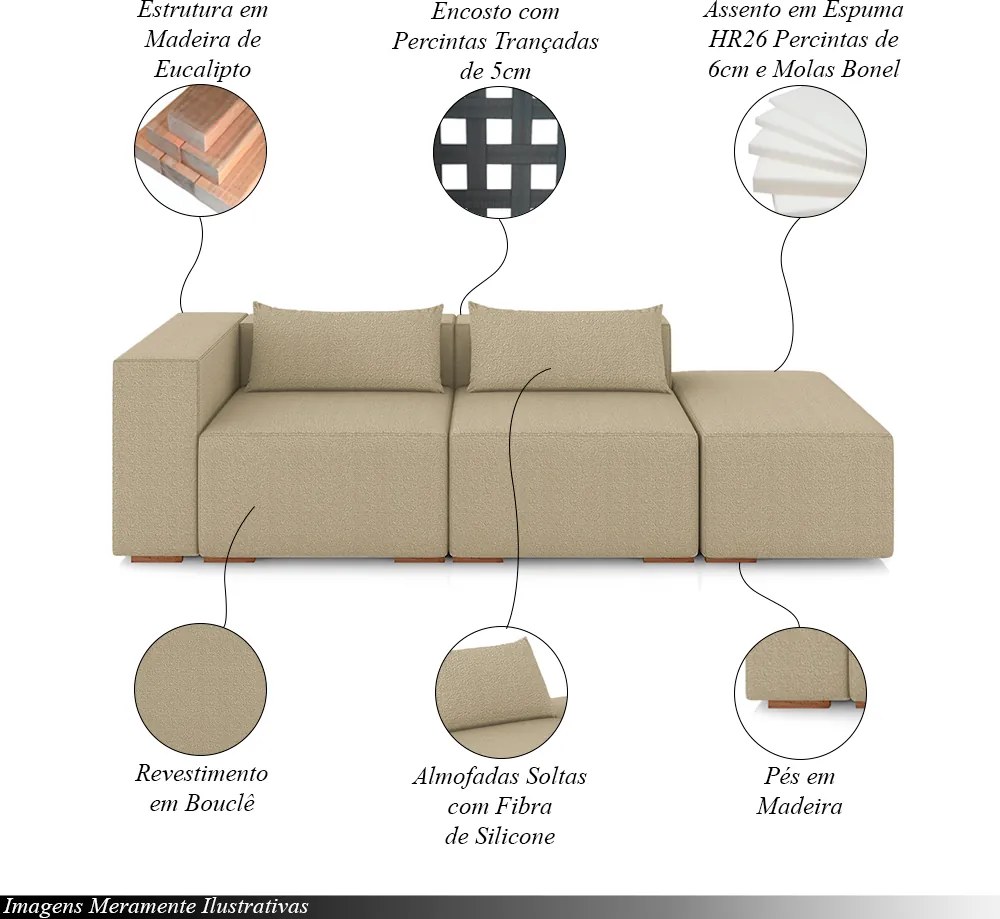 Sofá Versátil Sala de Estar Atlanta 378cm Modulado Bouclê Bege Escuro G52 - Gran Belo