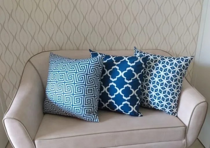 3 Capas para Almofadas Confort Veludo Geométrico Azul 50x50cm