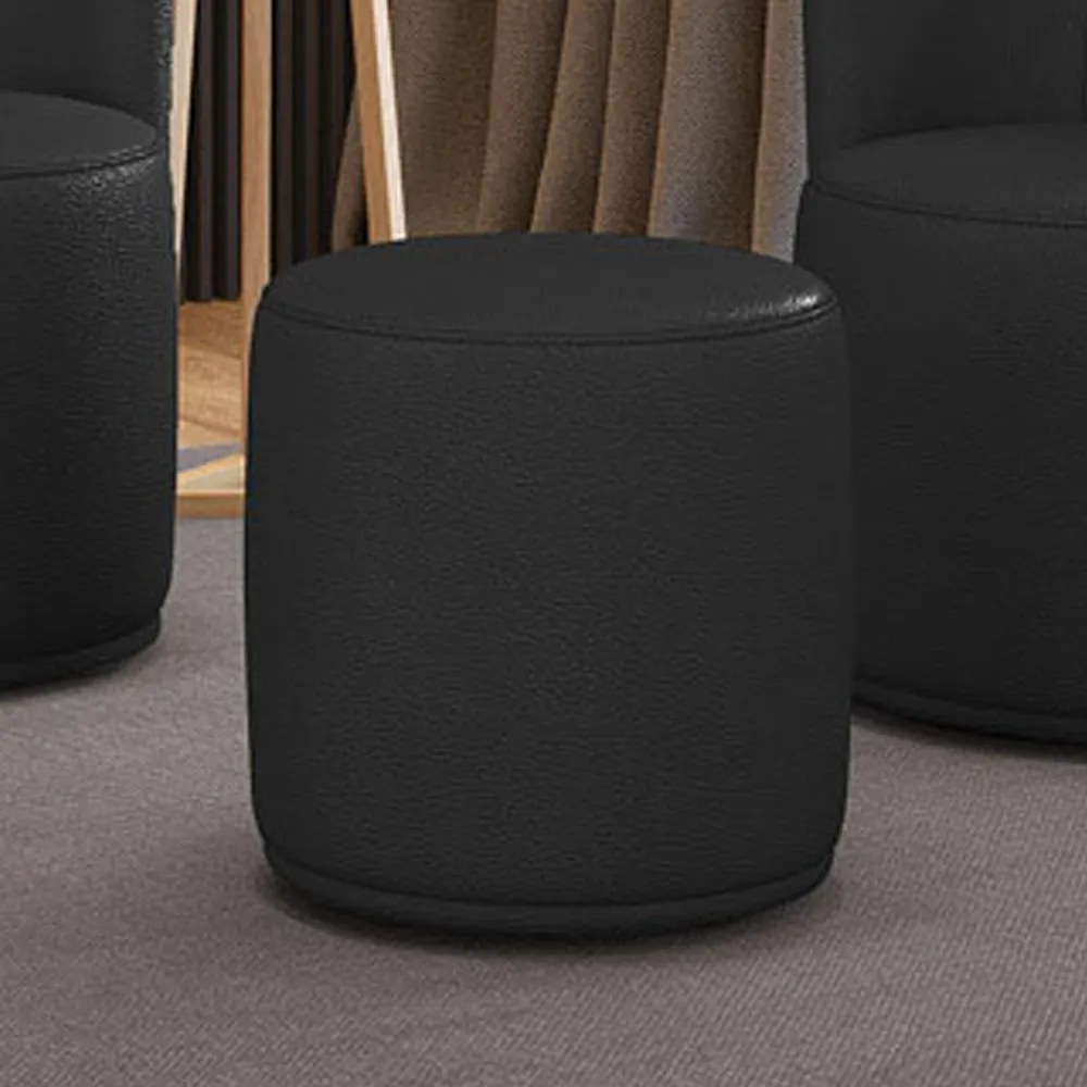 Puff Redondo Orgânico para Sala kit 2 Malu Sintético M11 - D'Rossi - Preto