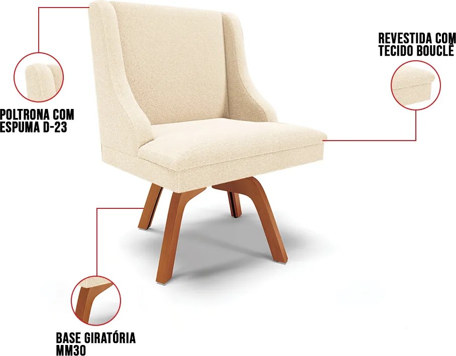 Cadeira Sala de Jantar Giratória MM35 Liz Bouclê D03 - D'Rossi - Bege