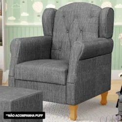 Kit 02 Poltronas de Amamentação Pés Madeira Lucy Z39 Linho Cinza Escur