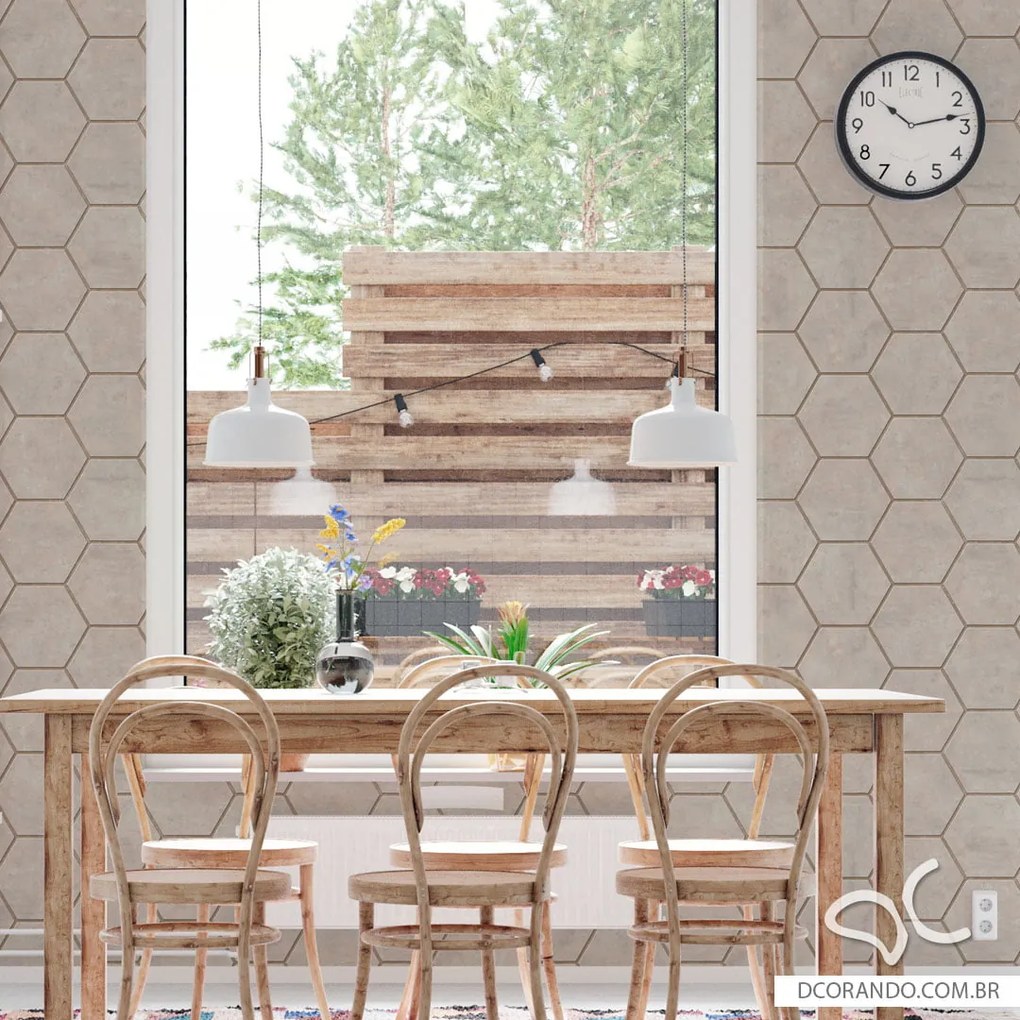 Papel de Parede Hexágono Cimento Marrom Rose