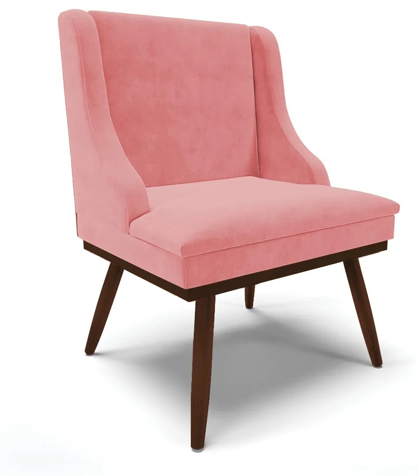 Cadeira de Jantar Liz Suede Base Fixa Madeira com Pés Palito Tabaco D03 - D'Rossi - Rose