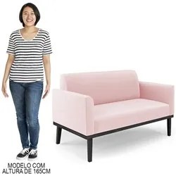 Sofá Namoradeira e 2 Poltronas Base Madeira Preto Maressa Suede Rosa B