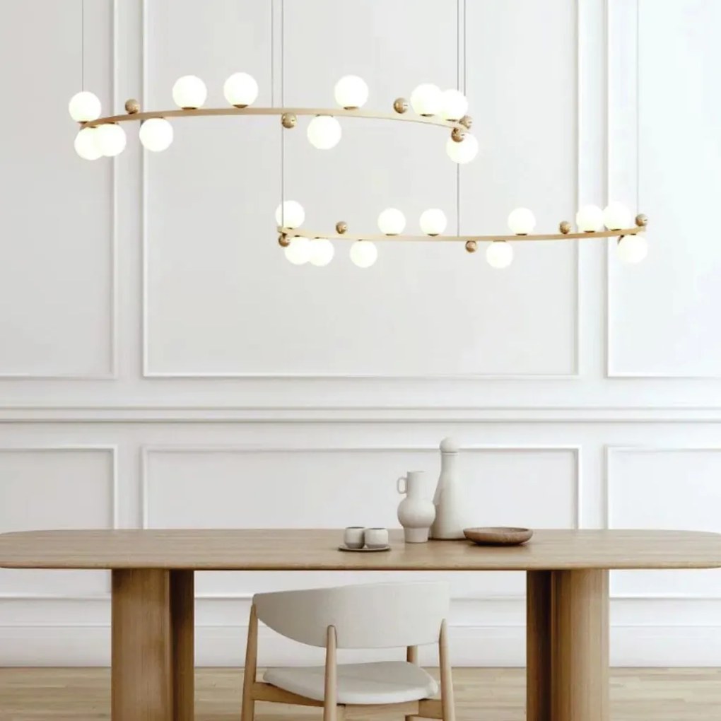 Pendente Aliança Metá 24X130X65Cm Globo 10Cm 11Xg9 - Usina 90000/11 (BT / CB-P - Branco Texturizado / Cobre Brilho Polido, Branco (Fosco))