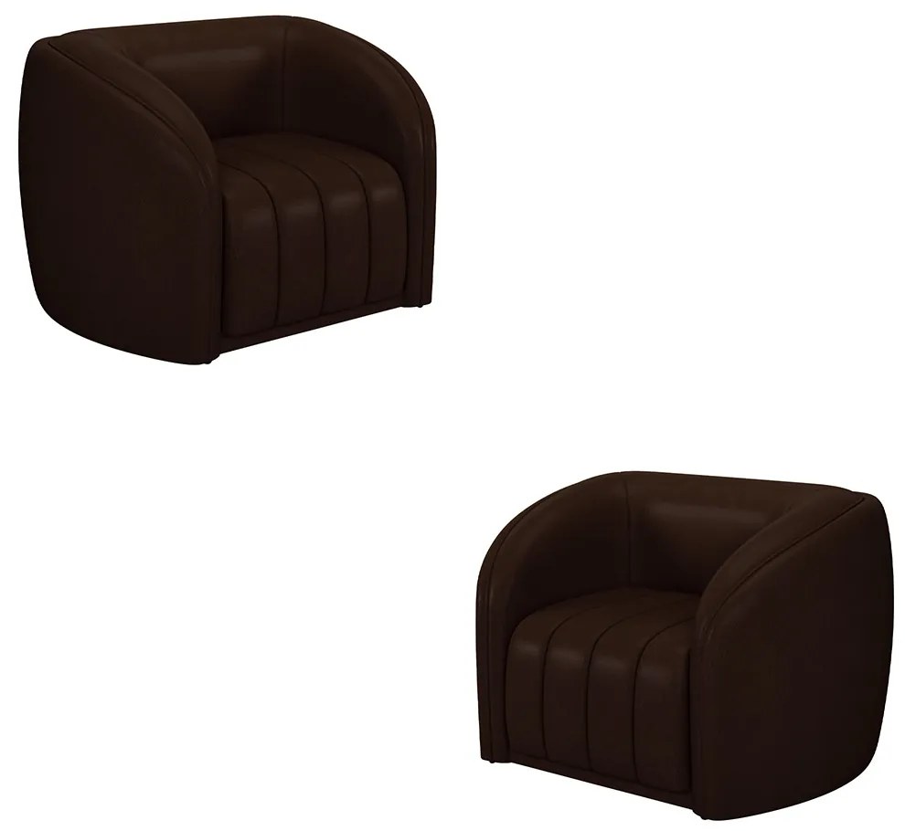 Kit 2 Poltronas Decorativas Sala de Estar Adam PU Marrom G45 - Gran Belo