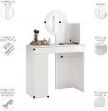 Penteadeira Camarim Escrivaninha com LED Sulla A02 Branco - Mpozenat