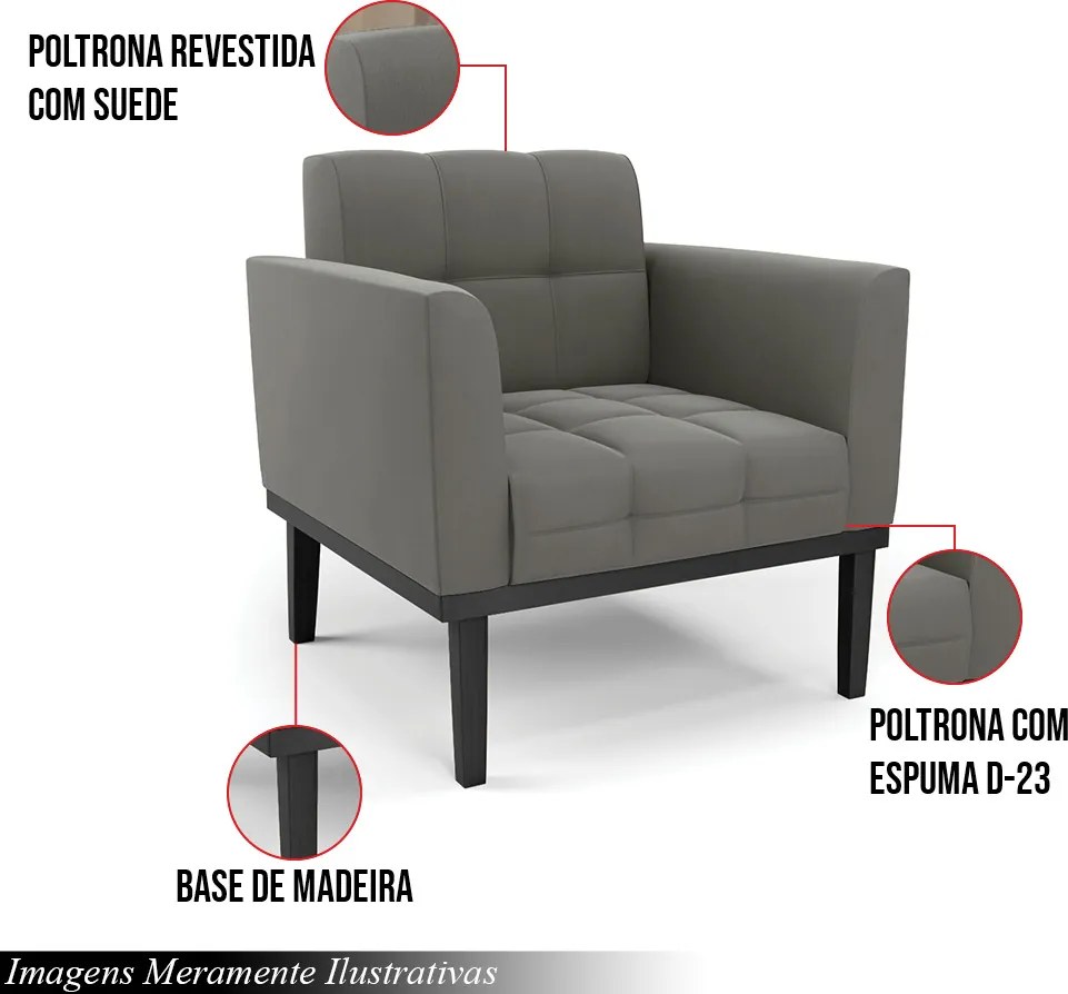 Poltrona Decorativa Karen Pés Fixo em Madeira Preto Suede Grafite G19 - Gran Belo