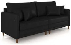 Sofá 3 Lugares Living 212cm Pé Madeira Zoe Sintético Preto Z08 - Mpoze