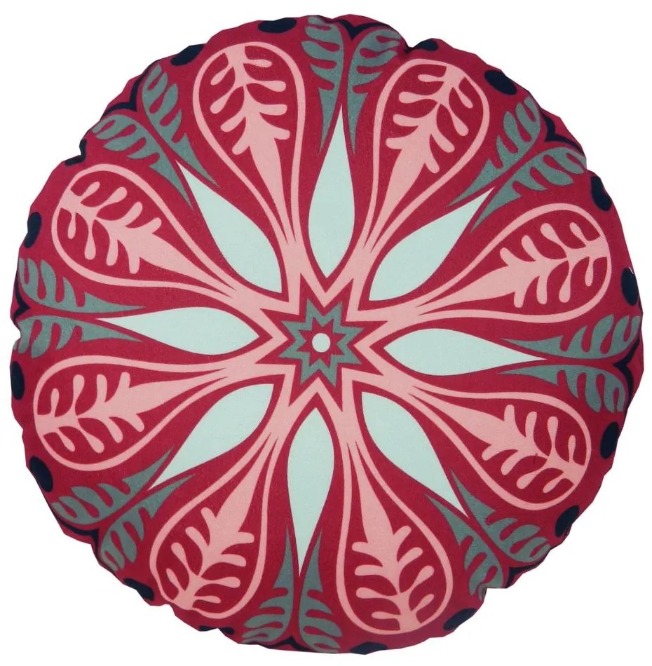 Almofada Redonda Ravi Cheia Indiana em Tons Cereja 40x40cm - ARI-0325