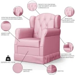 Poltrona de Amamentação Fixa com Puff Lucy Z39 Sintético Rosa - Mpozen
