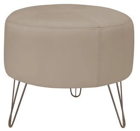 Puff Decorativo Redondo Pés Metal Couro Bege G58 - Gran Belo