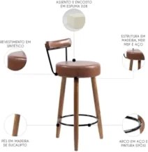 Banqueta Alta Estofada Pés Palito Kit 4 Tília Sintético Café S08 - Mpo