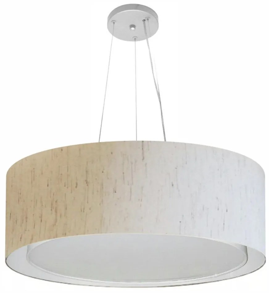 Lustre Pendente Cilíndrico Duplo Md-4126 Cúpula em Tecido 80x30cm Linho Bege - Bivolt