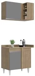 Armário de Cozinha Modulado de Canto 7 Peças CP36 com Pia Inox Castanh