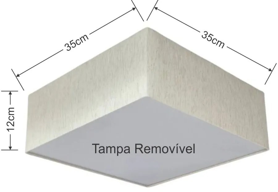 Plafon Quadrado Md-3001 Cúpula em Tecido 35x35x12cm Linho Bege - Bivolt