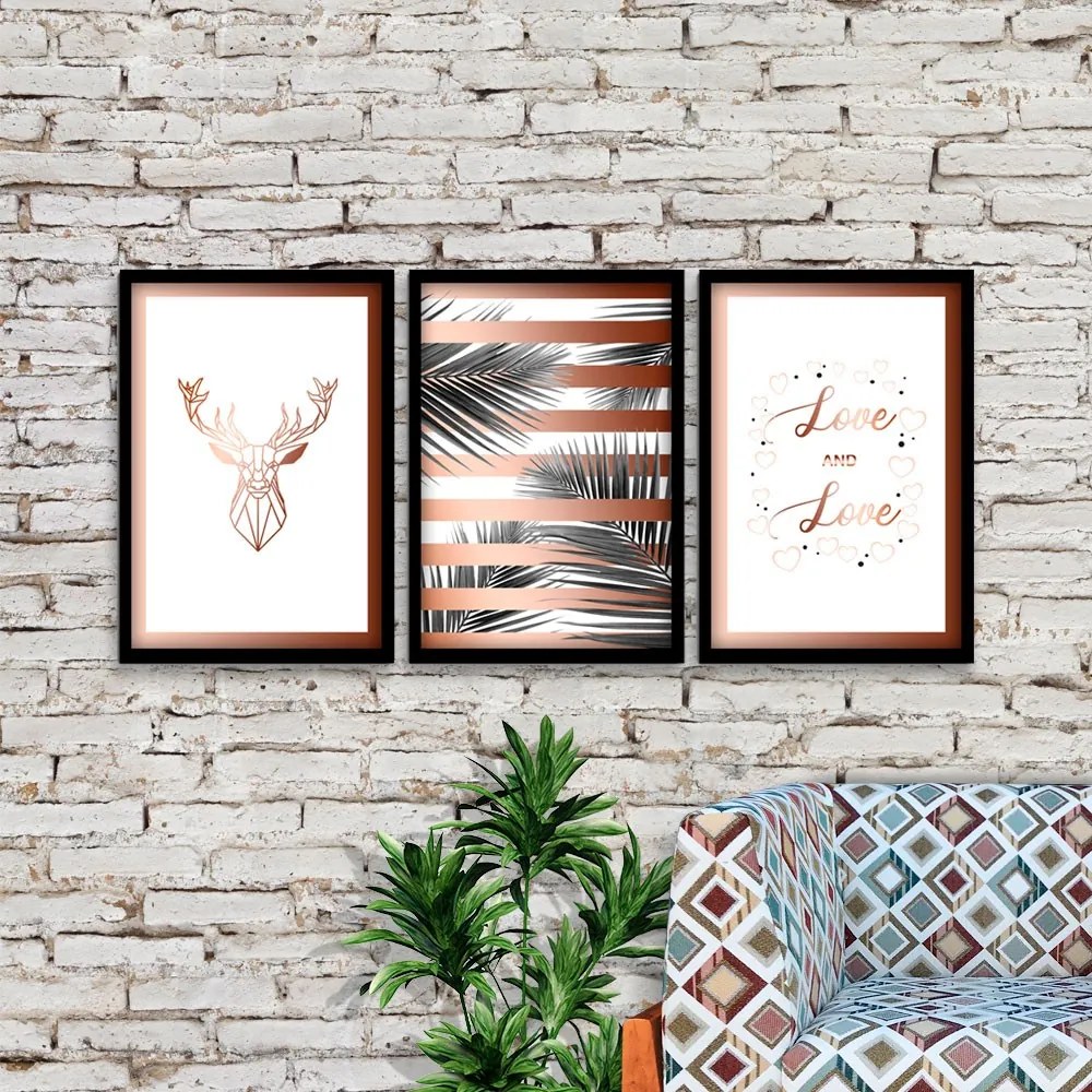 Kit 03 Quadros Decorativos "Love And Love" 43x33 cm - D'Rossi