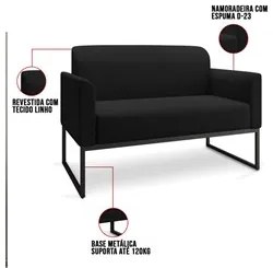 Kit Namoradeira e 1 Poltrona Decorativa Base Industrial Preta Maressa