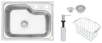 Cuba de Sobrepor Tramontina Morgana Compact 48 FX em Aço Inox Acetinado 55 x 42 cm com válvula, Dosador de Sabão e Cesto aramado