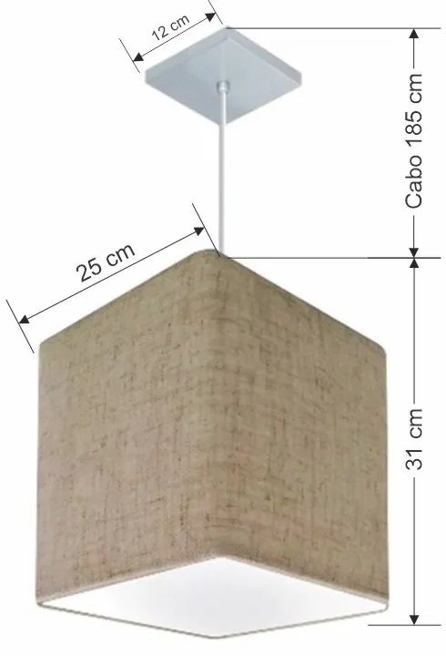 Lustre Pendente Quadrado Md-4051 Cúpula em Tecido 31/25x25cm Rustico Bege - Bivolt