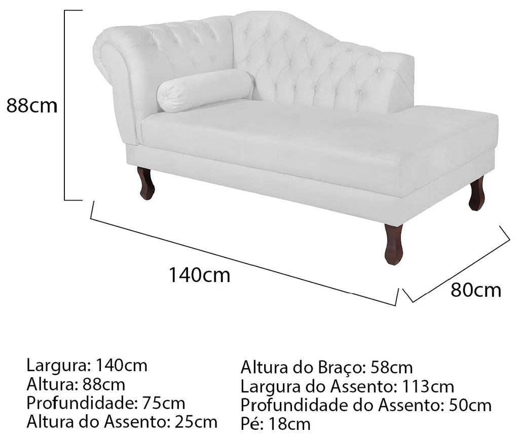 Recamier Diana 140cm Lado Direito Corano Branco - ADJ Decor
