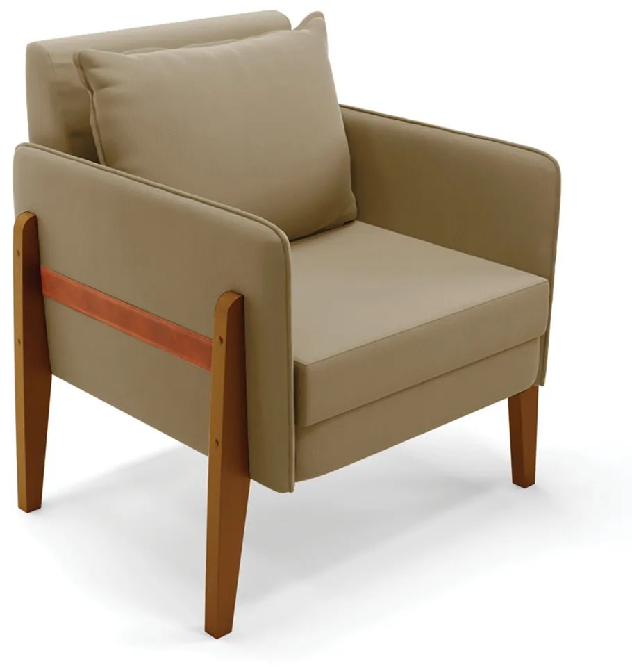 Poltrona Lana Suede Base de Madeira - D'Rossi - Marrom Rato