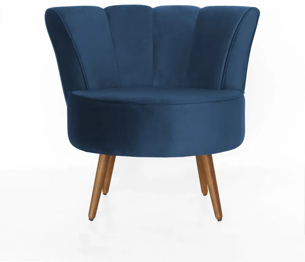 Poltrona Pérola Decorativa Pés Palito Veludo Azul Marinho